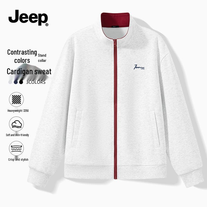 JEEP Men's Stand-Up Collar Color-Block Cardigan Sweatshirt Jacket