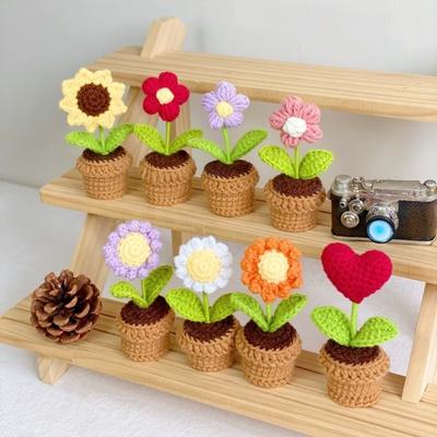 Mini Crochet Flowers Handmade Desktop Ornament New Knitting Flowers Potted  Desktop Decoration