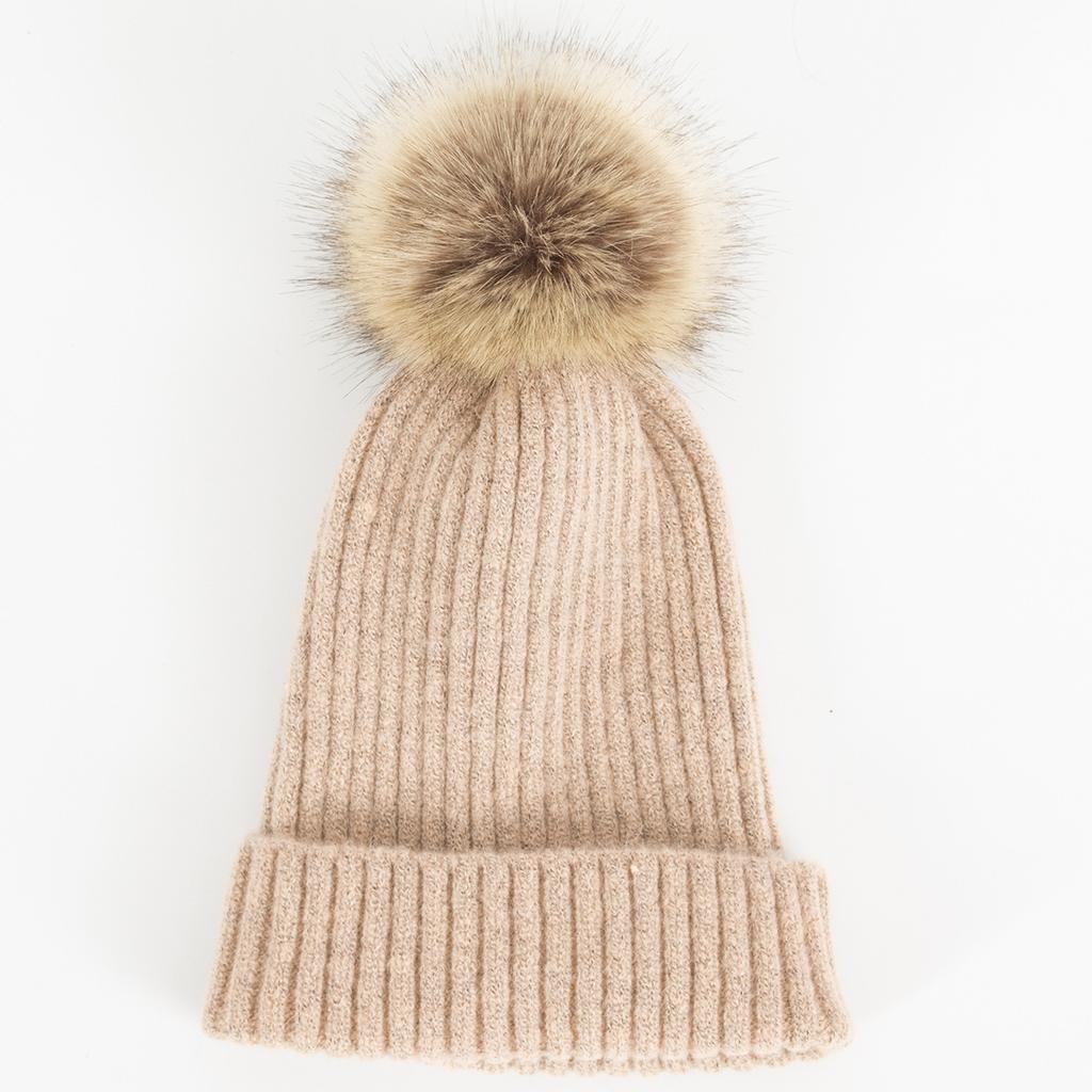 Women's Knitted Cap Single Layer Cashmere Blend Cycling Warm and Versatile Large Wool Ball Pullover Cap  Postpartum Cap