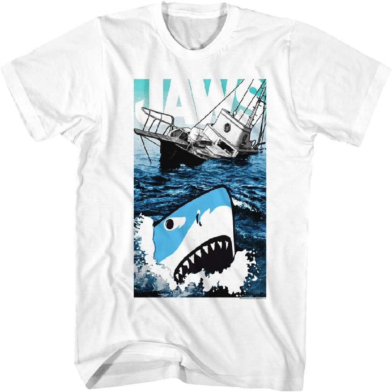 

Jaws 70s Classic Horror Movie Cartoon Shark & Capsized Boat Image Toddler Short Sleeve T-Shirt Graphic Tee XXXXXL білий