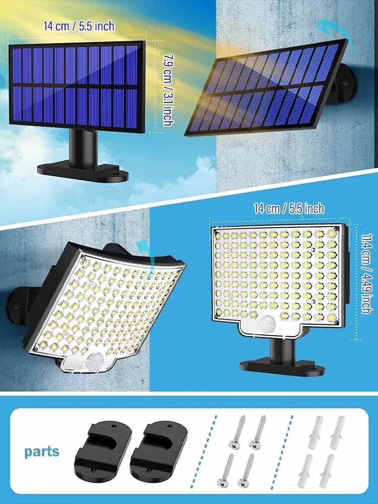 106LED Solarlicht für den Außenbereich, wasserdicht, mit Bewegungsmelder, Flutlicht, Fernbedienung, 3 Modi, für Terrasse, Garage, Hinterhof