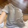 Women Gray Lace Trim Short Sleeve Slim Waist Bow Casual T Shirt Top