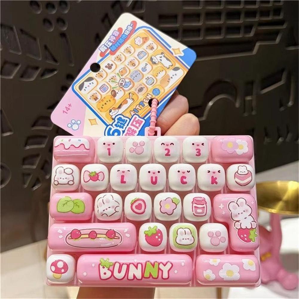 Funny 26 Key Keyboard Keycap Keychain Fidget Squeeze Stress Anxiety Relief Decompression Sensory Bag Charm Party Gift For Adult