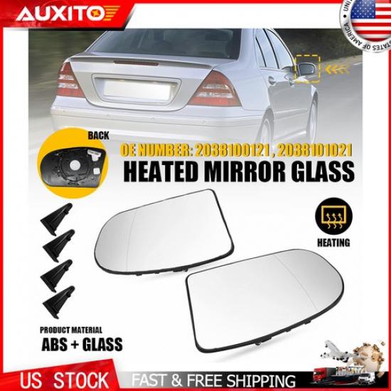 Heated Door Mirror Glass Set Fit Mercedes C350 C320 W203 2001-2007 Replacement