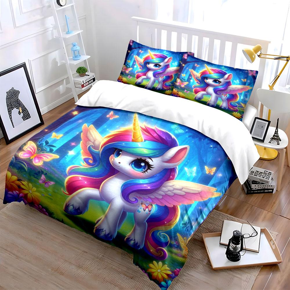 Einhorn mit Regenbogenflügeln Bettwäsche Bettbezug Set Bettbezug Kissenbezüge (1 * Bettbezug 2 * Kissenbezüge, ohne Bettdecke)