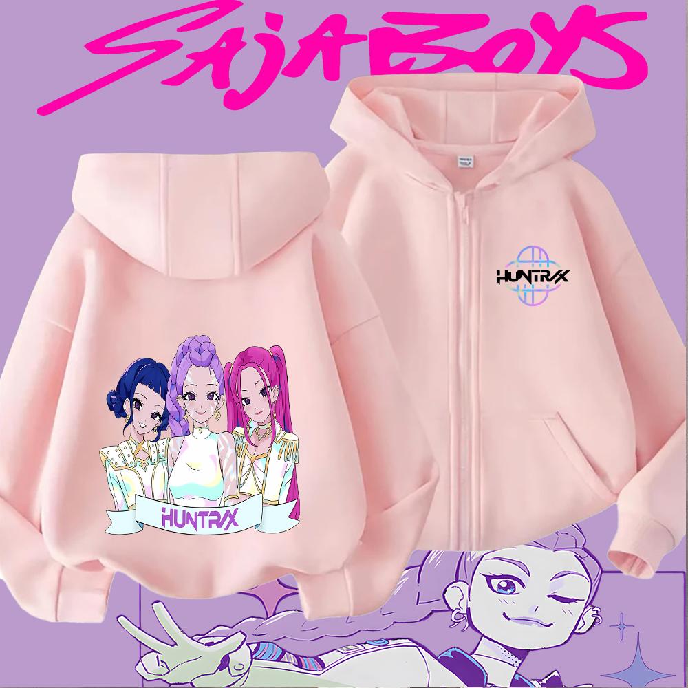 

K-pop Охотники на демонов Мультяшные персонажи Принт Осень Зима Мода Повседневный Теплый Удобный Толстовка с капюшоном на молнии для мальчиков и девочек 130cm розовый