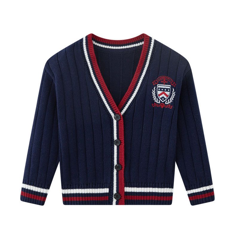 Preppy Style Contrast Color Men and Women Kids' Sweater Cardigan Spring and Autumn Middle and Older Children's Sweater Outwear Kids V-neck Tops