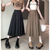 Chic Summer Pleated A-Line Skirt - Plus Size, Age-Reducing, Solid Color, Mid-Length