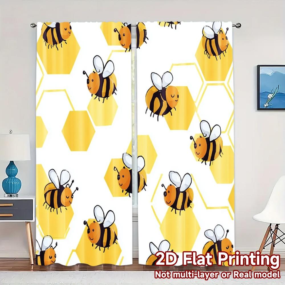 

2pcs 2D FLAT PRINTING Curtains (Without Rod) BeePattern(1) Creative Popular Curtains Versatile Polyester Curtains Thermal 100*130 Rod Pocket 1pcs