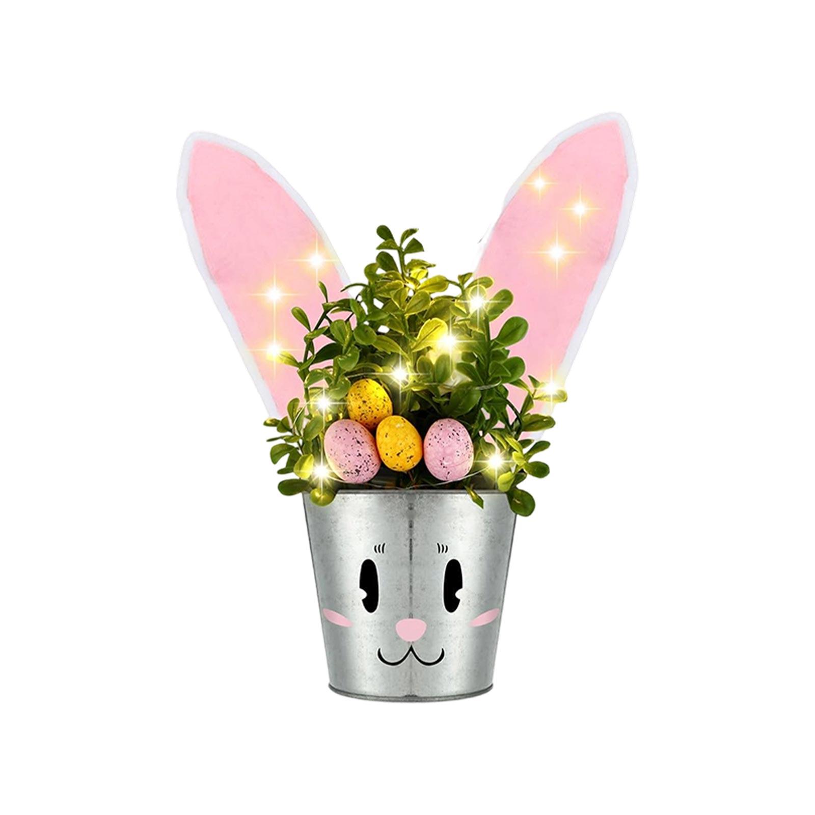 

Easter Artificial Plant Bunny Eggs Desktop Ornaments,Including LED Potted Plants With Colored Eggs and Rabbit Ears One Size рожевий