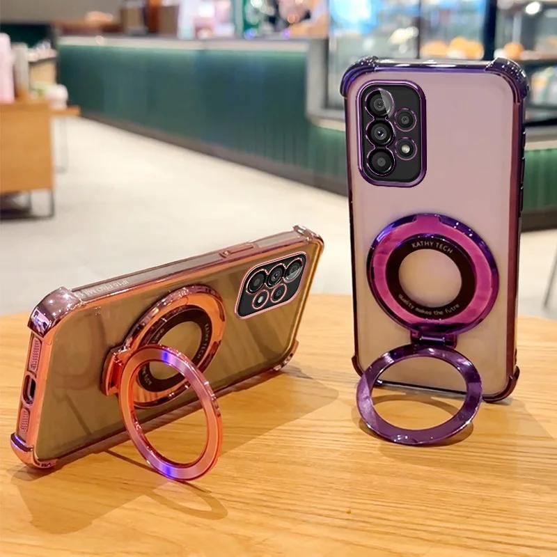 Transparent Magnetic Holder Phone Case for Samsung Galaxy S25 Ultra S24 S23 FE S22 S21 Plus Note 20 Shockproof Silicone Cover