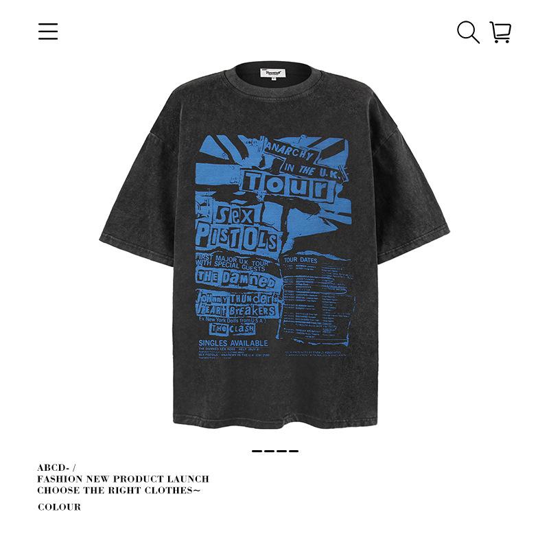 Men S And Women S 250G Retro Cotton Letter Tide Brand Printing Short Sleeve Loose Heavy T-Shirt Summer M
