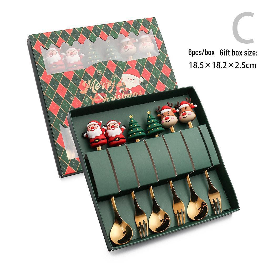 Creative Cartoon Stainless Steel Spoon & Fork Set: Coffee Stirrer, Fruit Fork, Christmas Gift
