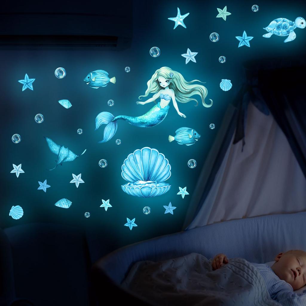Luminous Fish Octopus Wall Stickers Underwater World Decal Glow In The Dark Stickers For Kids Rooms Kindergarten Wall Decoration