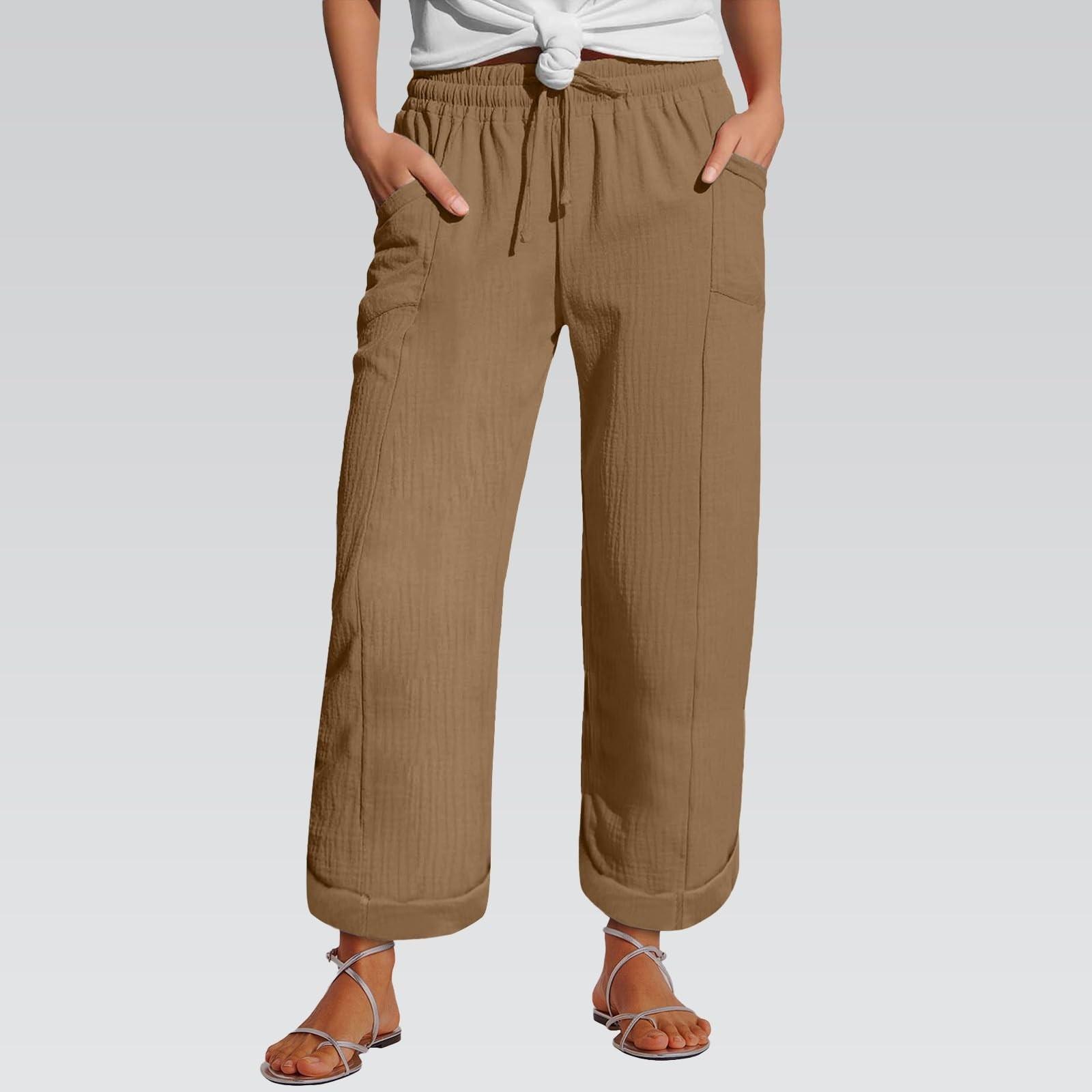 

Женские брюки Модные повседневные брюки Однотонные брюки на кулиске с высокой талией и карманами M кофейный