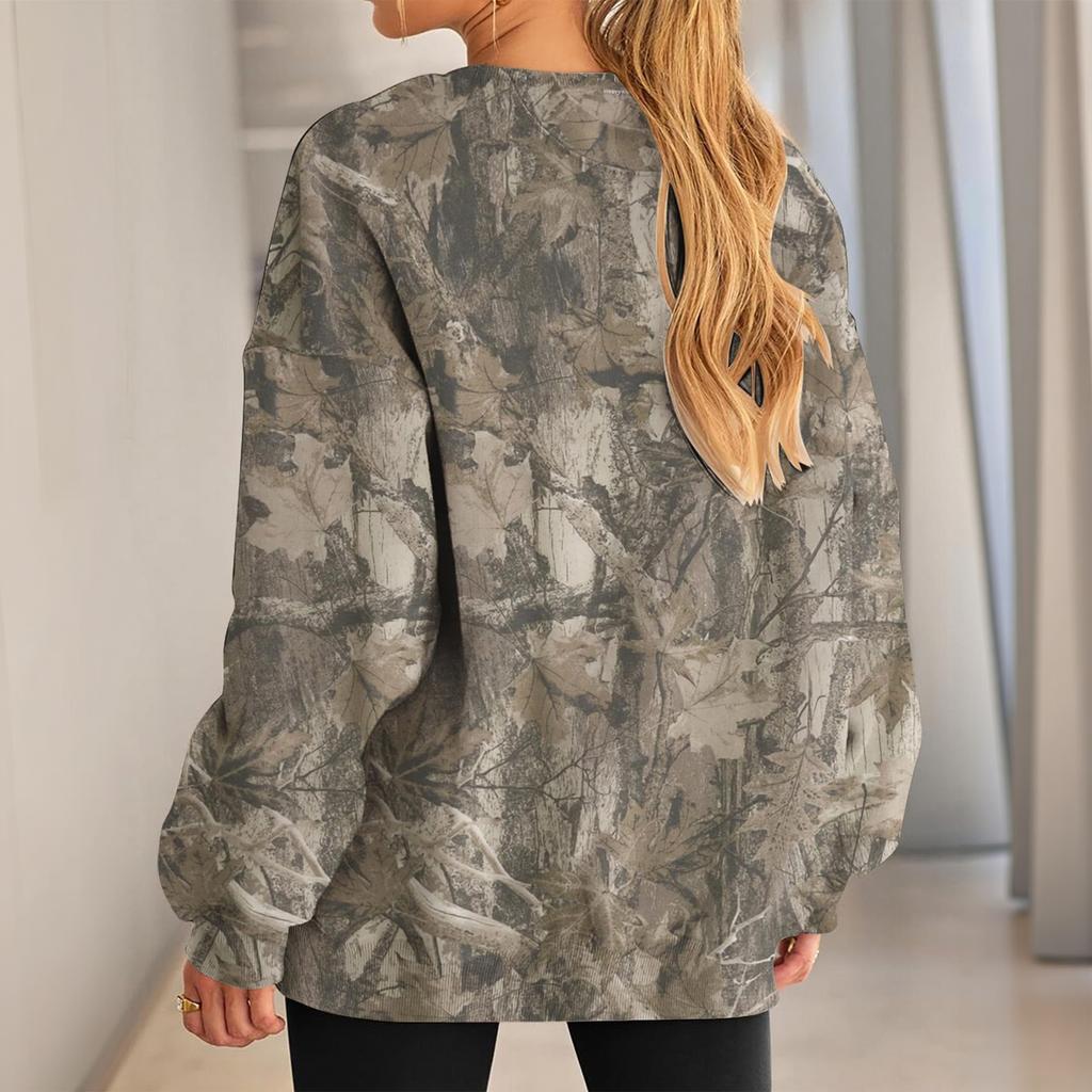 Women's Loose Fit Crew Neck Sweatshirt Long Sleeve Pullover Casual Sportswear Branch Pattern Printed Top