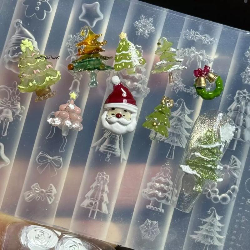 3D Silicone Nail Mold for DIY Nail Art Christmas Tree Snowman Gingerbread Man Transparent Design Template Manicure Tool