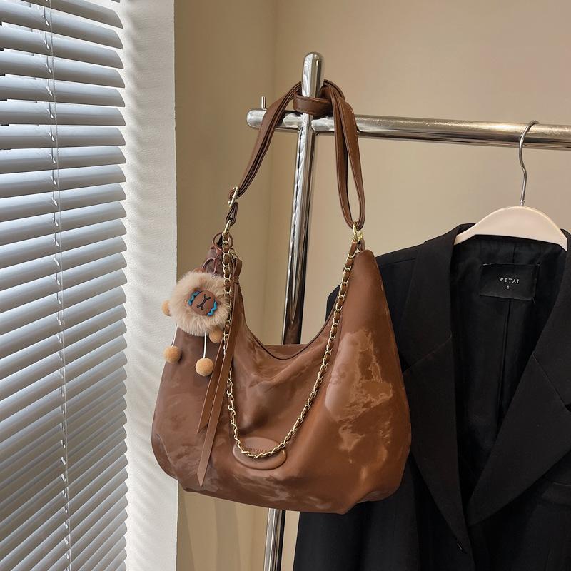 Simple Solid Color Versatile Casual Tote Bag Fashionable Commuting Bag New Niche Chain Shoulder Bag Out Shopping Bag