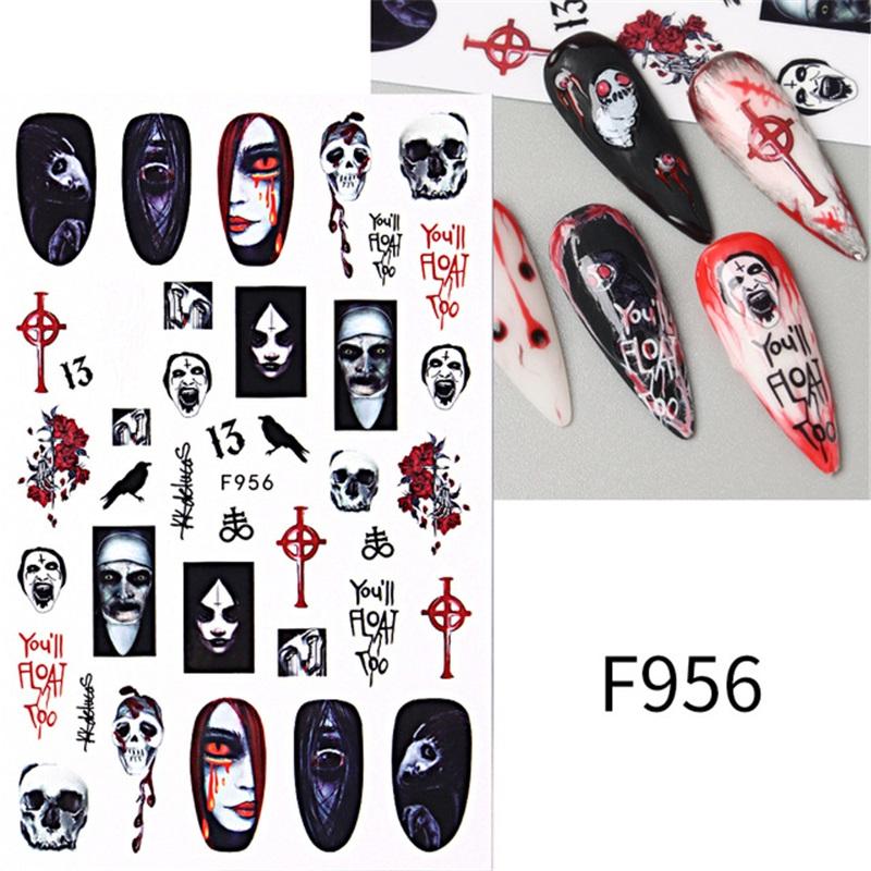 New Nail Art Stickers European and American Ghost Festival Dark Butterfly Bloodthirsty Rose Skull Zombie Nail Decal