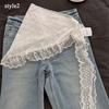 Y2K Doppelt verwendbarer Spitzenbesatz Haarschal Gestapelter Spitzen Kopftuch Gesticktes Florales Halstuch Bandanas Für Damen Mädchen Spitzentaschentuch