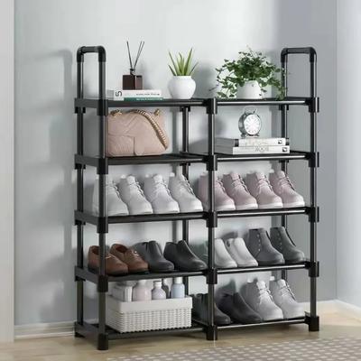Assembled Shoe Rack Simple Diy 2 Rows Multi-Layer Shoes Organizers Metal Removable Entryway Sneakers and Boots Organizer Shelf