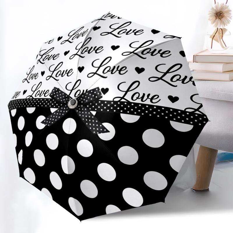 

Polka Dot Love Bow Printed Umbrella, Auto Open-Close 8-Rib Umbrella for Outdoor Adventures, Ideal Birthday Gift