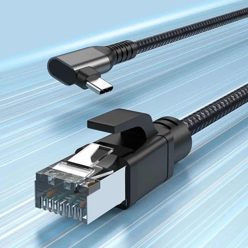 Cabo Adaptador USB-C para Ethernet de 1,2m com Cotovelo 1000/100/10Mbps Gigabit RJ45 Cabo de Rede LAN