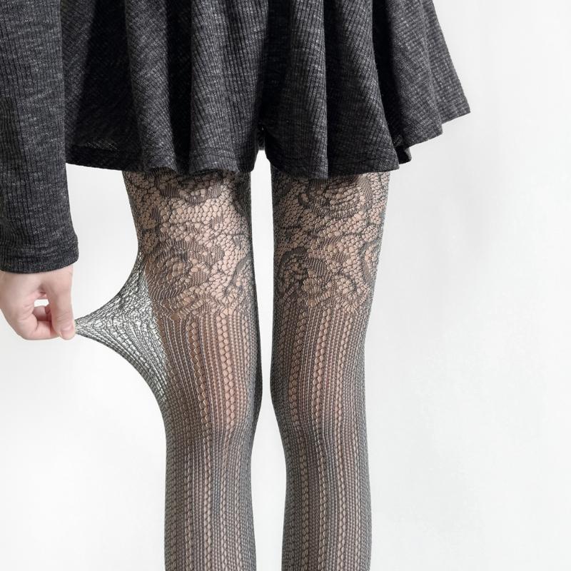 Women's Vintage Lace Jacquard Fishnet Tights with Irregular Floral Pattern Pantyhose for Party Nightclub or Date Outfits