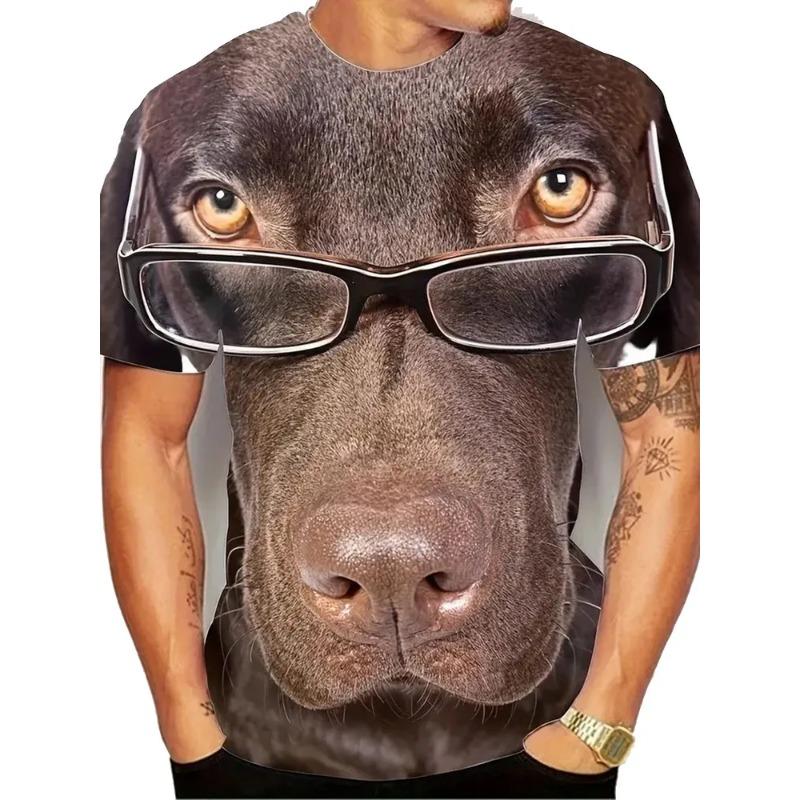 Men's Summer Loose Casual Round Neck Short Sleeved Men's Striped 3D Animal T-shirt Top S-6XL