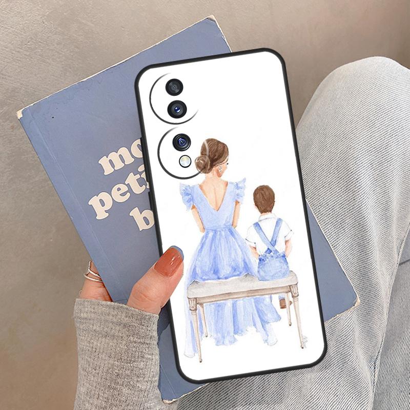 Black Brown Hair Baby Mom Girl Son Case For Honor Magic 8 Pro 5 6 7 Lite Cover For Honor 200 400 90 70 50 X8a X8b X9a X9b X9c