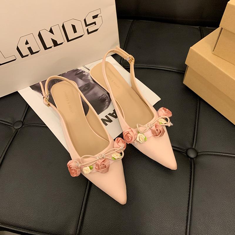 Summer New French Style Flower Shoes with High Heels and Exquisite Sandals for Women