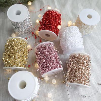 10M Christmas Decoration Bead String Garland Artificial Plastic Beads Trim Garland Decor For Party Wedding  Year Xmas