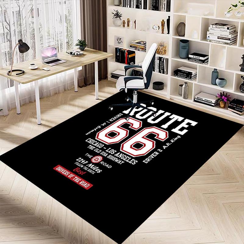1pc Route 66 Home Office, Durable Polyester Floor Mat with Easy, Office Decor, Urban Style, Nonslip Backing, Highquality Fabric