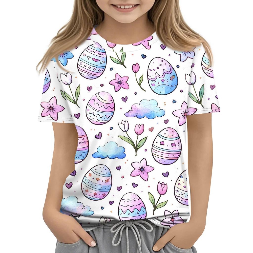 Children's Easter Printed Round Neck Short Sleeved Casual T-shirt