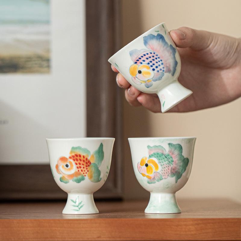 Hand-painted Fortune Fish Teacup Retro Tea Bowl Single Cups Tea-tasting Personal Cup Chazhan Master Cups For Tea Supplies