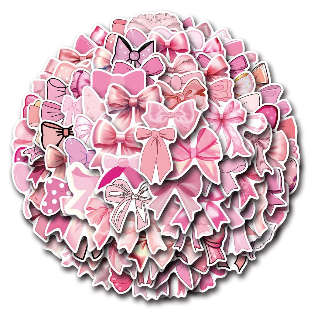 10/50Pcs  Cute Pink Coquette Bows Stickers Pink Bows Waterproof DIY Stickers Pack for Watercup Laptop Scrapbook Notebook Diary Stickers