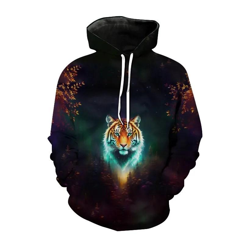 Autumn Men's Animal Tiger Sweatshirts 3D Printed Animal Hoodies Sports Hoodie Loose Long Sleeve Pockets Fashion Hoodie