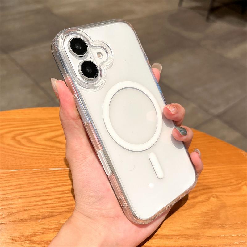 

Прозрачный акриловый защитный чехол с кнопкой управления камерой для iPhone 16 Plus Pro Max с магнитной поддержкой беспроводной зарядки Magsafe For iPhone 16 чистый