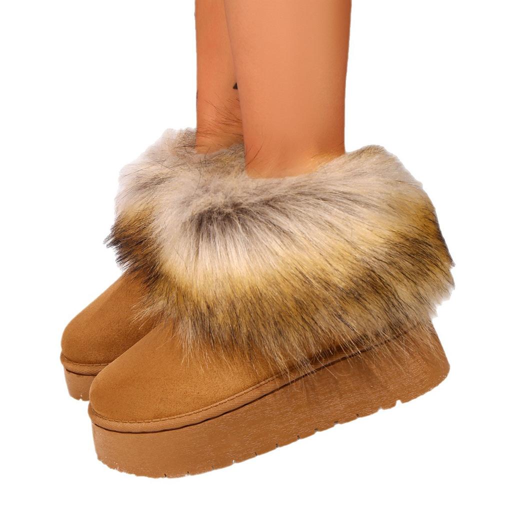 Fashion Shoes for Women Fur Boots Winter Warm Ankle Boots for Women Snow Shoes Round Toe Slip On Female Flock Snow Boot Ladies Shoes