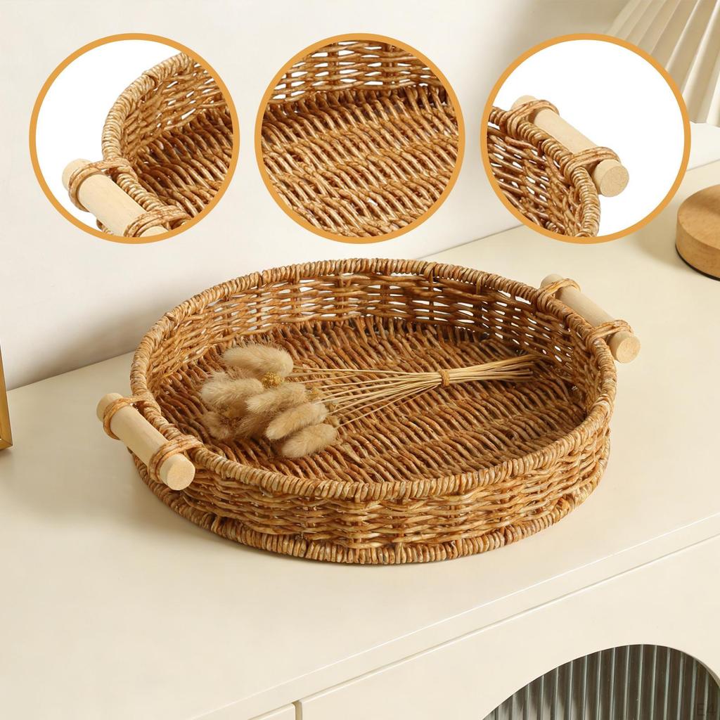 Basket Bread Serving Tray Round Platter for Bedroom Coffee Table Picnic