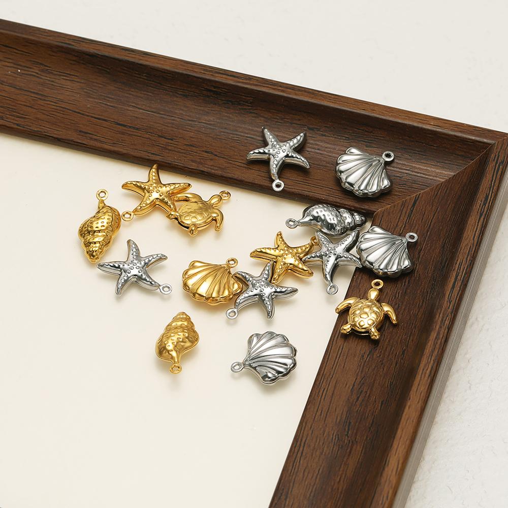 20pcs Stainless Steel Hollow Seashell Conches Turtle Charms Pendant  for DIY Jewelry Bracelet Necklace Findings Earrings Making