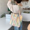 Korean Rainbow Stripe Tote Bag Women Canvas Bag Large Capacity Shoulder Bag Ladies Versatile Travel Casual Underarm Bag Chic New