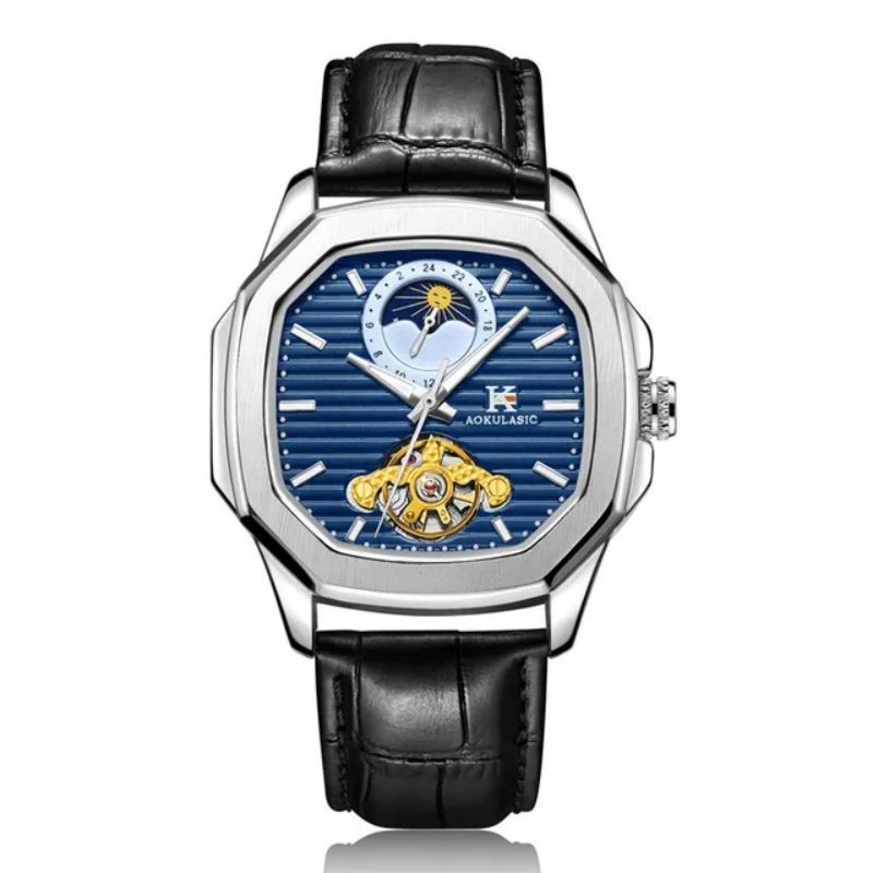 Европейские и американские мужские модные и повседневные квадратные автоматические механические часы