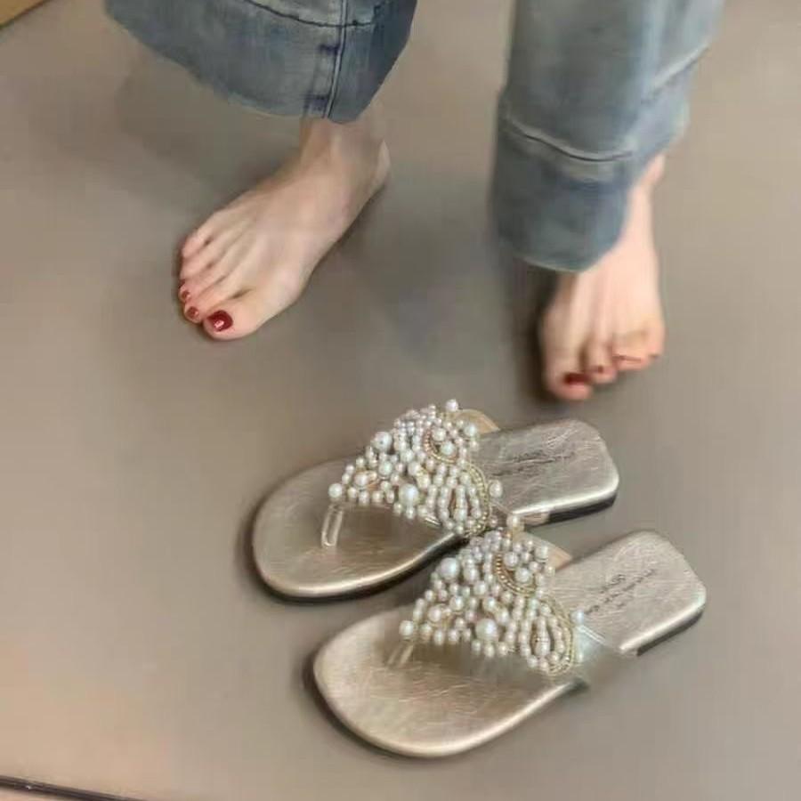 Ladies' Pearl Fairy Slimming Women's Style Flip Flops Sandals Summer Dress French Retro Bohemian Roman Women's Shoes