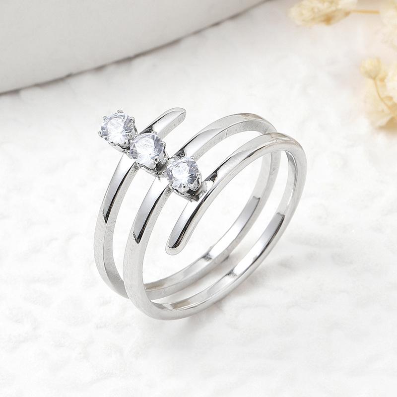 Three Layer Zircon Ring Stainless Steel Gold Color Women Trendy Finger Rings Luxury Geometric Zircon Wedding Gift Wholesale 6