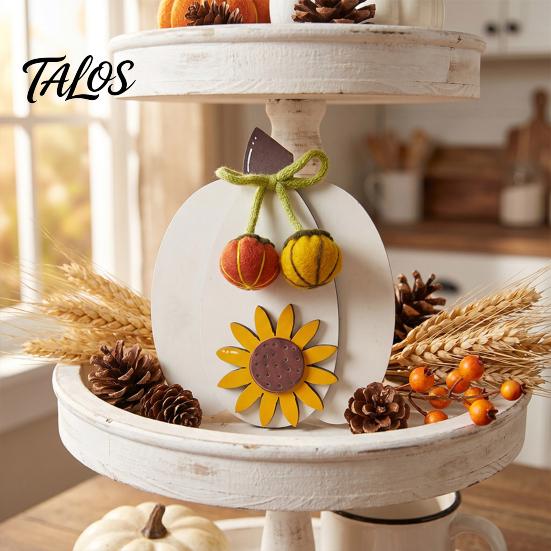 Kitchen Shelf Decor Wooden Fall Harvest Pumpkin Ornaments, Autumn Decorations, Decorative Tabletop Thanksgiving Table Centerpiece for Festival