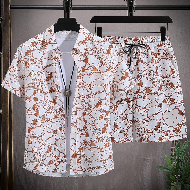 Hawaiian Men's Beach Set Single Chest Short Sleeve Shirt and Shorts Summer Leisure Travel Set