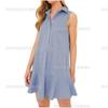Summer new solid color lapel sleeveless nail buckle open chest pleated ruffle edge dress short skirt women