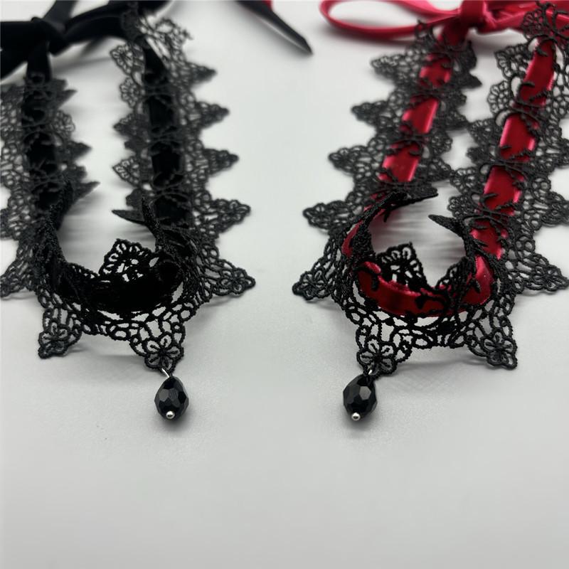 New Sexy Lace Flower Necklace For Women Gothic Punk Velvet Collar Choker Black Waterdrop Pendent Necklace Strap Bow Jewelry