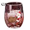 Anti Scalding Heat Resistant Cup Double Layer Glass Cup, with Santa Claus/Small Tree/Stack/Bag Patterns Decor, Family Gathering Tableware Quicksand
